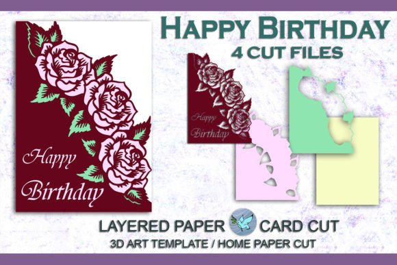 Happy Birthday Roses Paper Cut Card SVG Guide