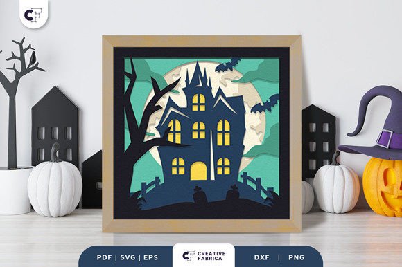Haunted Castle Night Shadow Box SVG